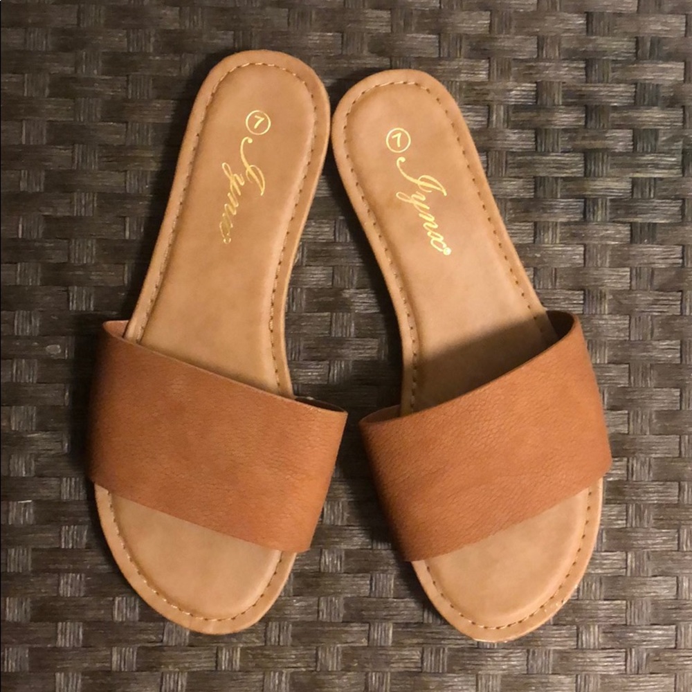 Tan Leather Slide Sandals